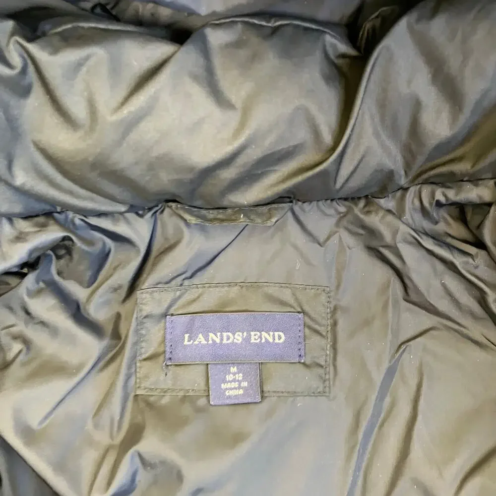 Land's End Sz M Quilted Down Full-length Jacket Black Puffer Winter Coat Hooded - Picture 9 of 16